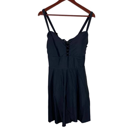 Torrid NWT Crisscross Lattice Peplum Long Swim Dress Black Size 1X Lace-up Bust - Picture 5 of 9